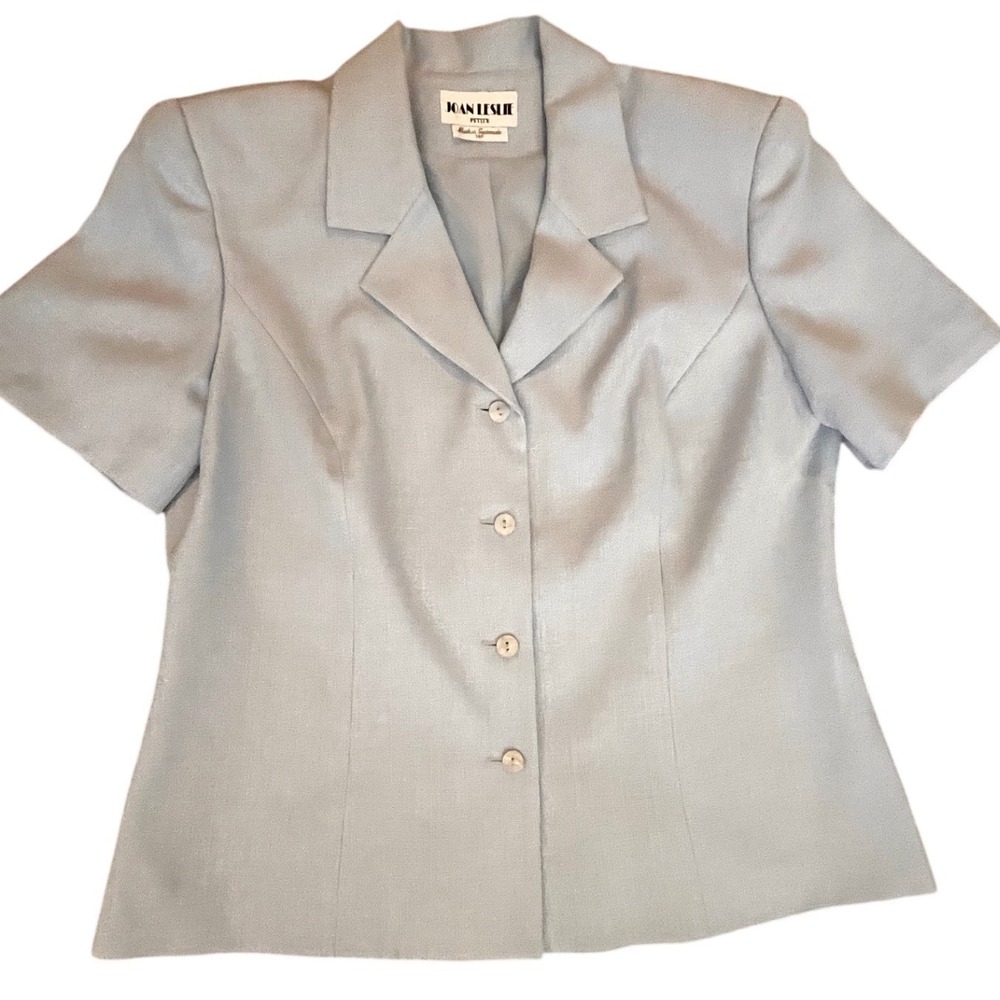 NWOT Joan Leslie Light Blue Short Sleeve Blazer Pants Suit Set Size 14-16 Petite - Picture 9 of 9
